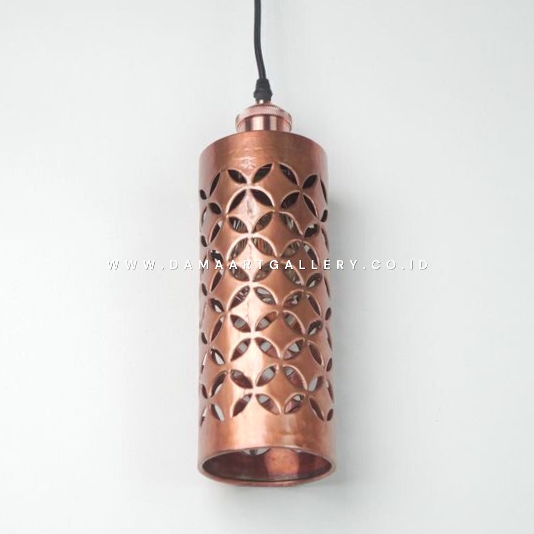 Lampu tabung tembaga motif batik kawung